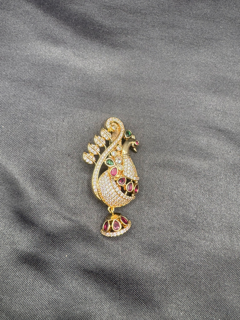 Peacock design with hanging jumka multicolor Stones