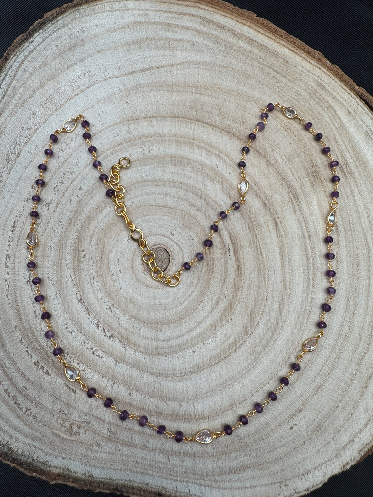Purple beads with cz stones elegant chain