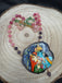 Natural sea Crystal hand painting Radha & Krishna pendant