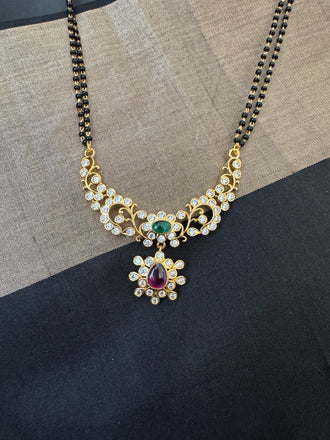 Double line black bead chain with an uncut stones pendant