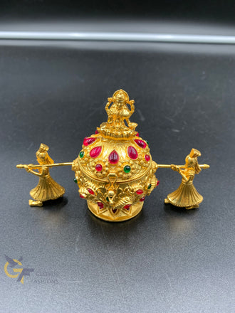 Red stone’s antique lakshmi Devi kumkum & turmeric box