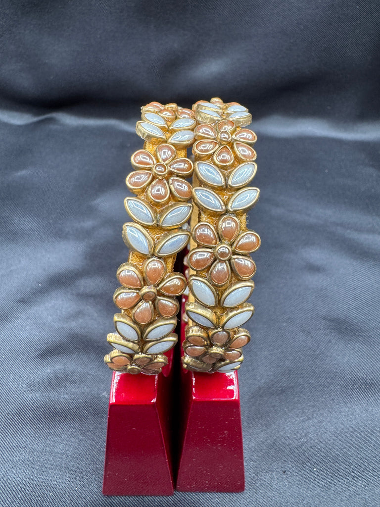 Gold and white combination Kundan kada bangles
