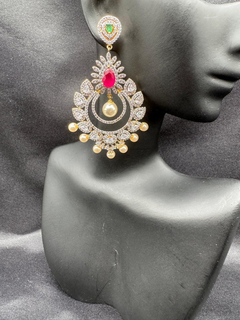 CZ Stones with Pearls big size earrings