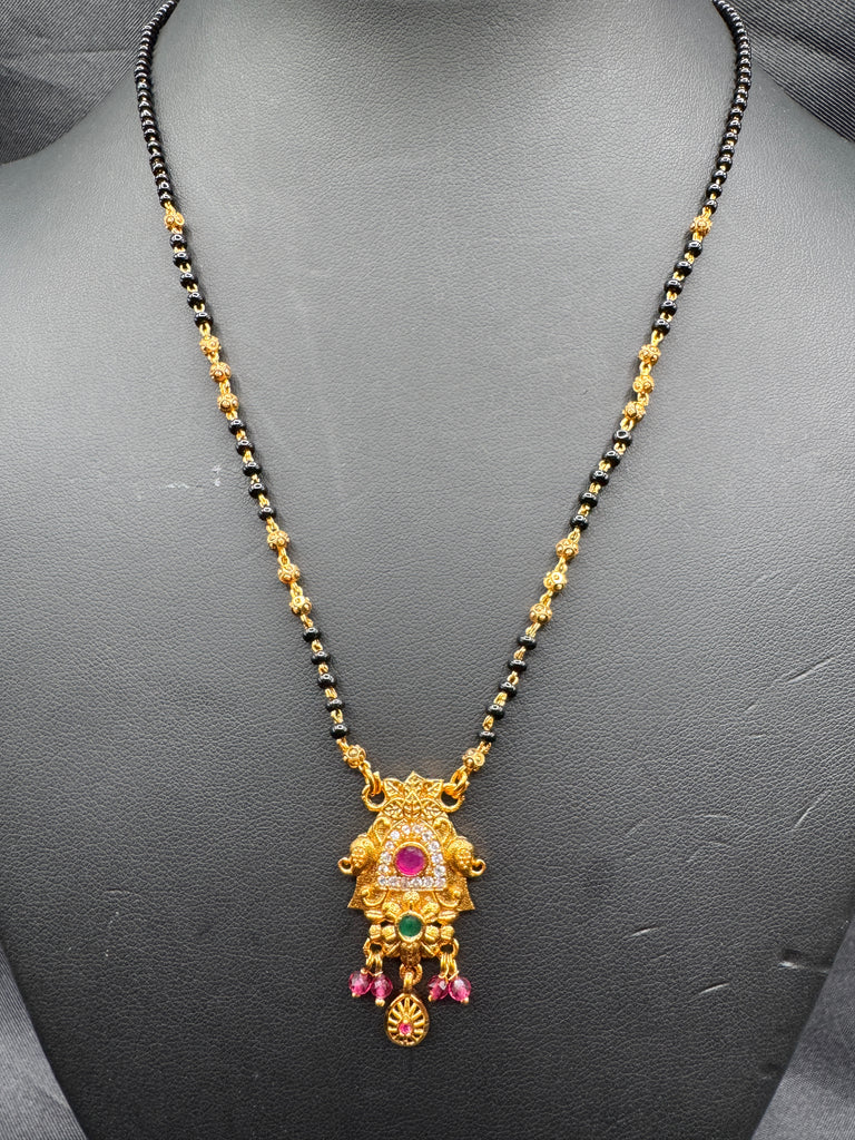 Beautiful and traditional look multicolor Stones pendant with a black bead chain