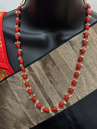 Coral beads with Swarovski pearls simple chain