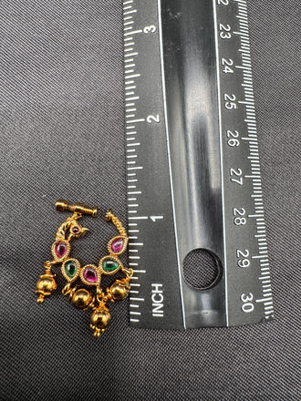 Multicolor stones antique peacock design nose pin