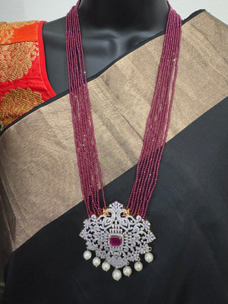 High-quality pink color beads with cz Stones peacock design pendant with matching jumka earrings