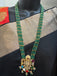 Long three-line Emerald bead chain with Navrathana Stones Venkateshwara Swamy pendant with matching earrings
