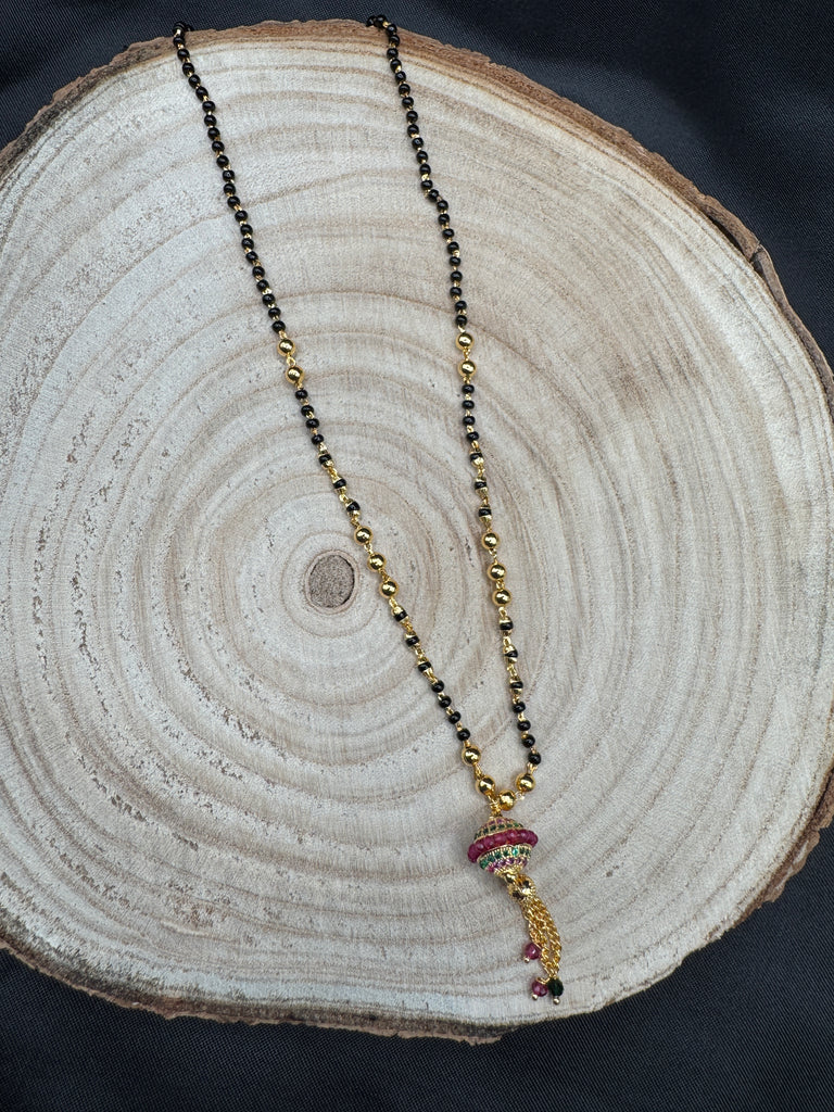 Multicolor Stones ball pendant with a black beads chain