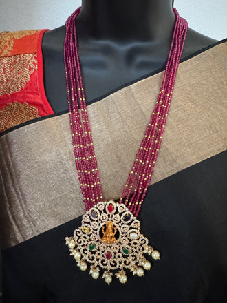 Pink color beads with multicolored Stones Lakshmi print pendant