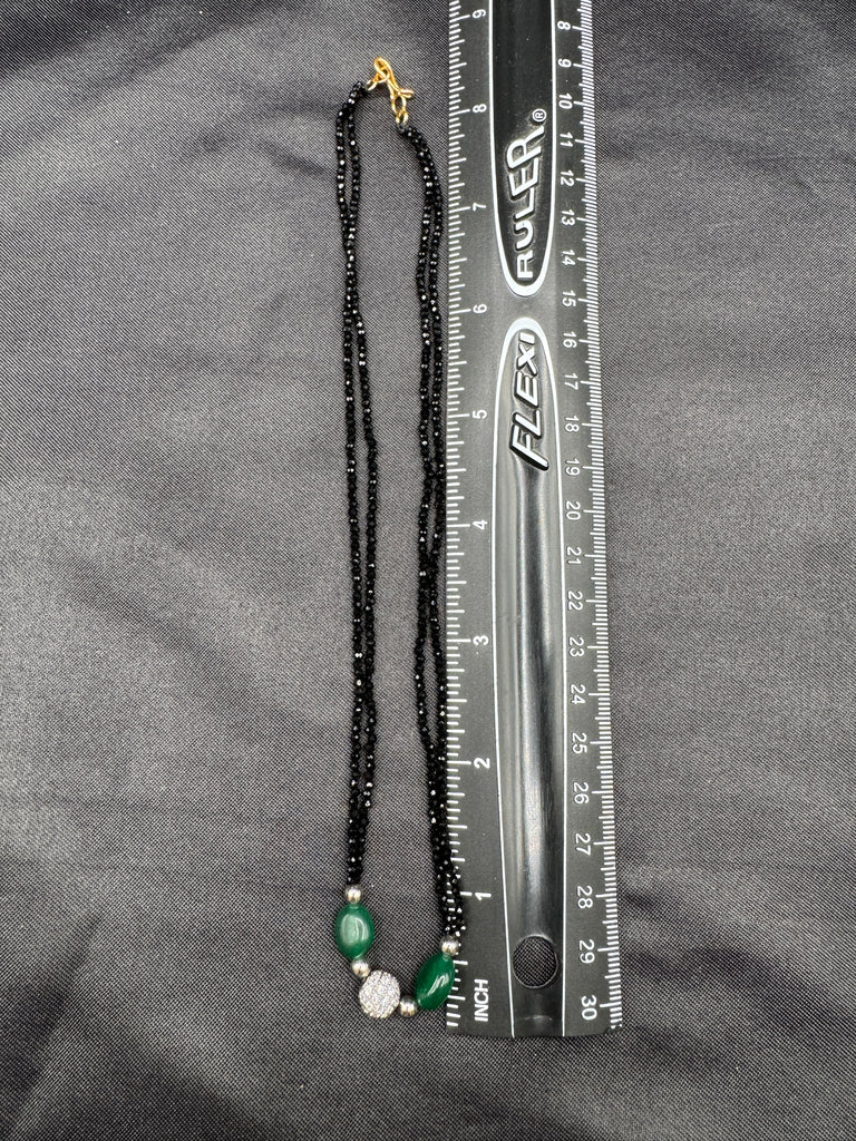 Green beads with black diamond chain