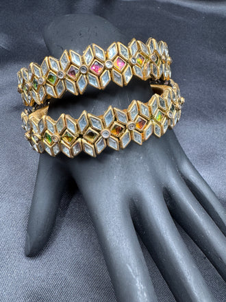 White and light pink Kundan stones kada bangles