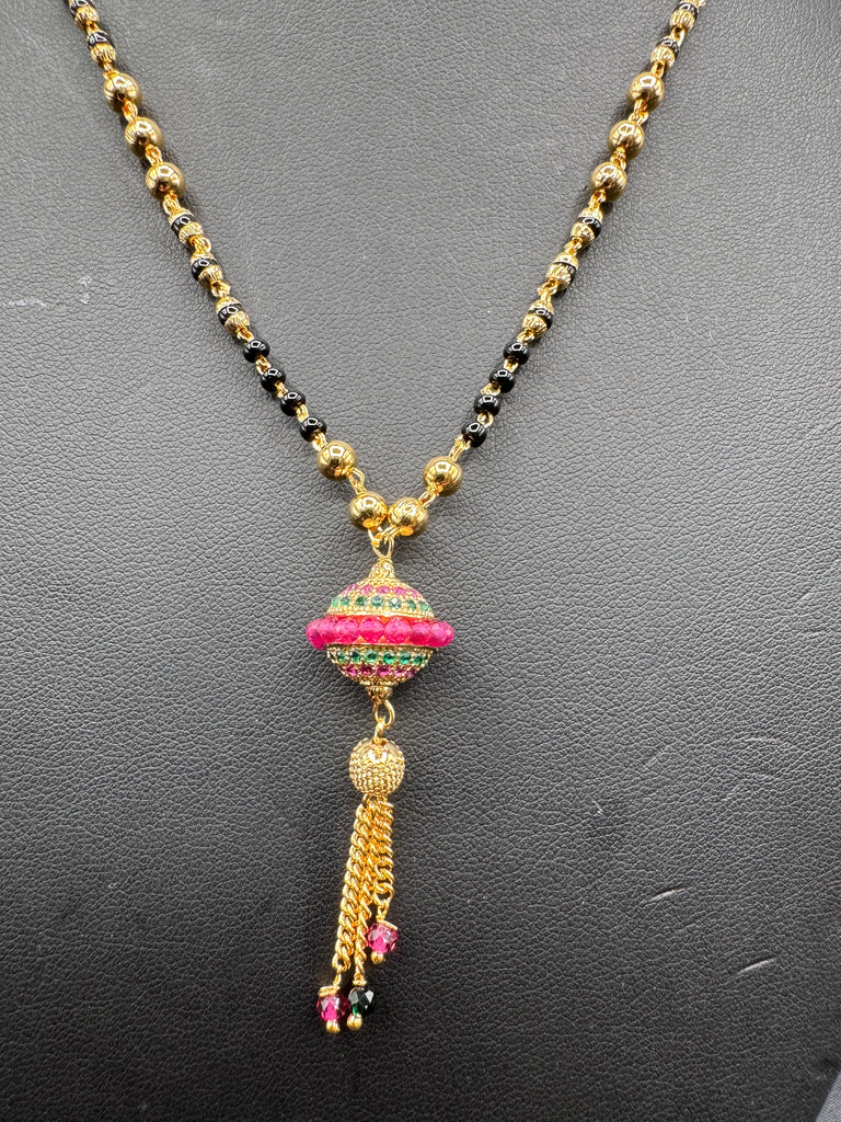 Multicolor Stones ball pendant with a black beads chain