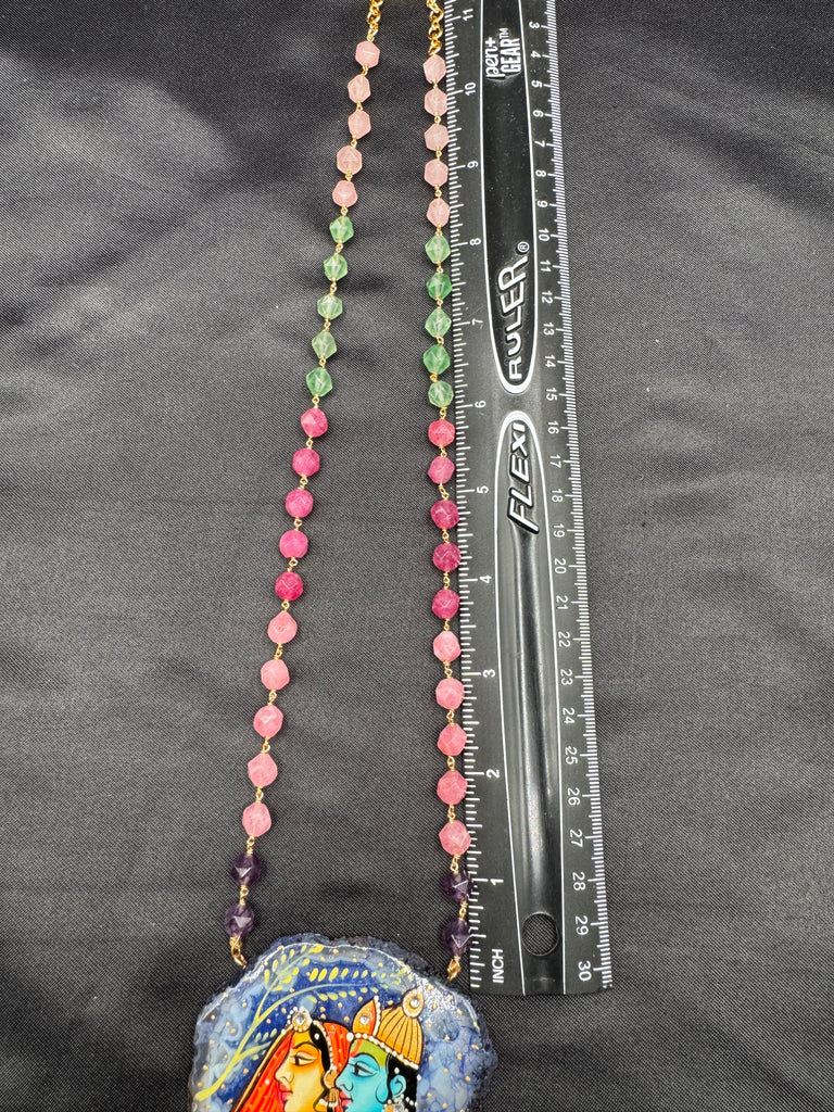 Natural sea Crystal hand painting Radha & Krishna pendant