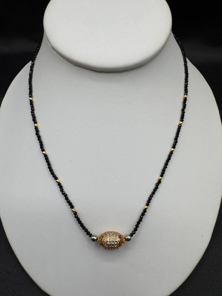 CZ stones ball pendant with black diamond beads chain