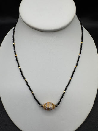 CZ stones ball pendant with black diamond beads chain