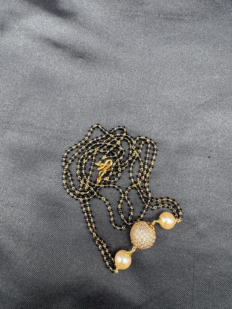 Double line black bead chain with cz stones and a Swarovski ball pendant