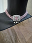 Light baby Pink beads with cz stones pendant and matching earrings choker set