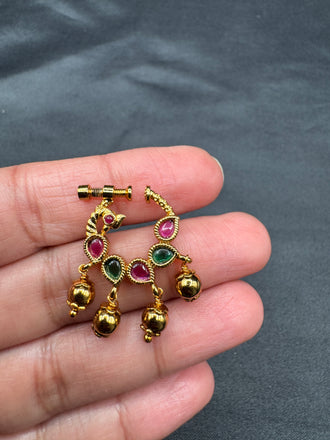 Multicolor stones antique peacock design nose pin