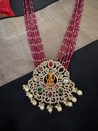 Pink color beads with multicolored Stones Lakshmi print pendant