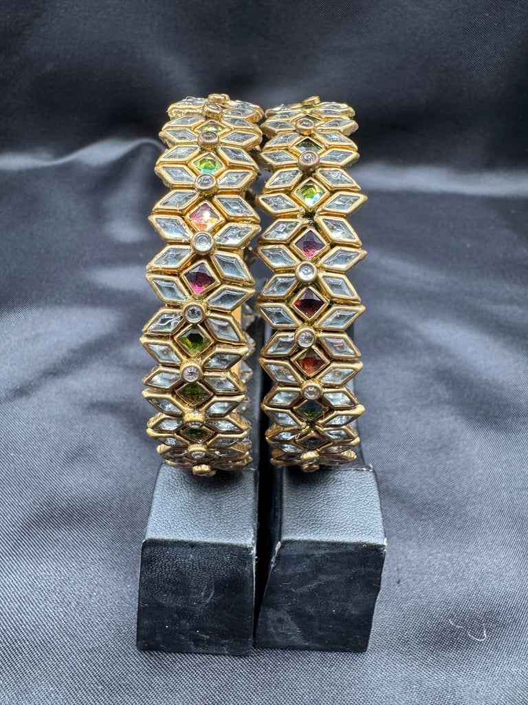 White and light pink Kundan stones kada bangles