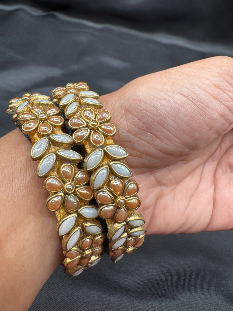 Gold and white combination Kundan kada bangles