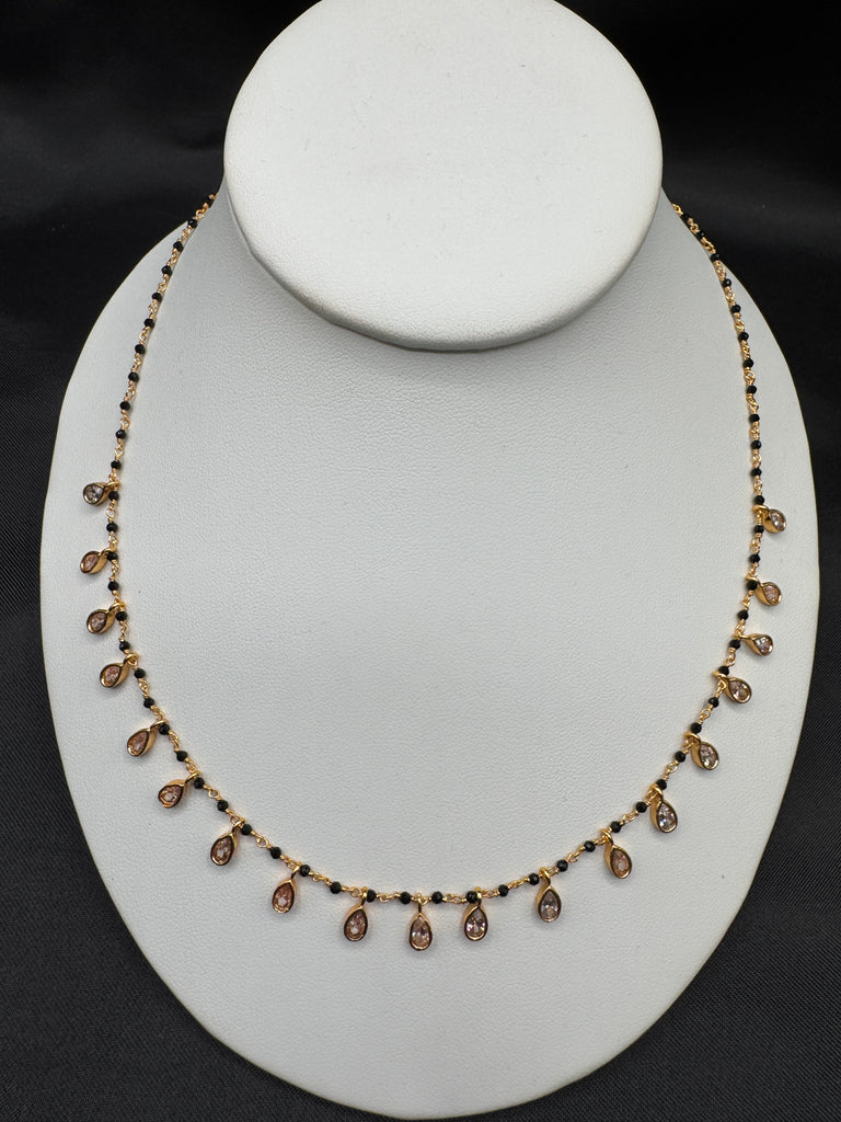 Back diamond beads with cz stones small drop pendant