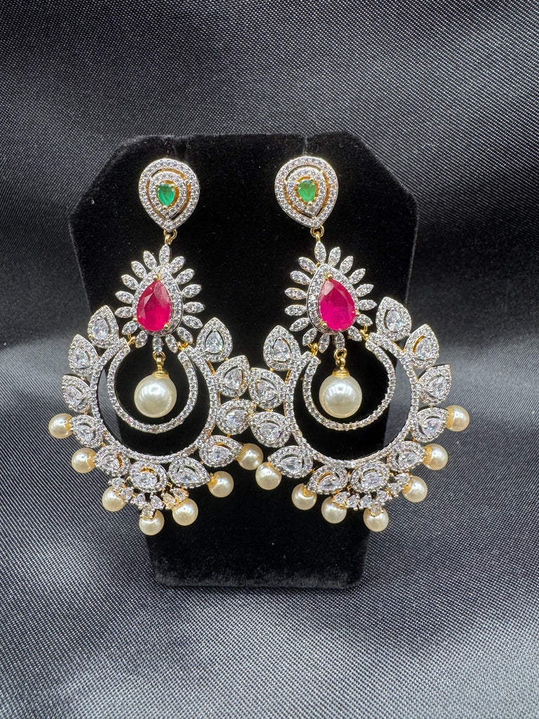 CZ Stones with Pearls big size earrings