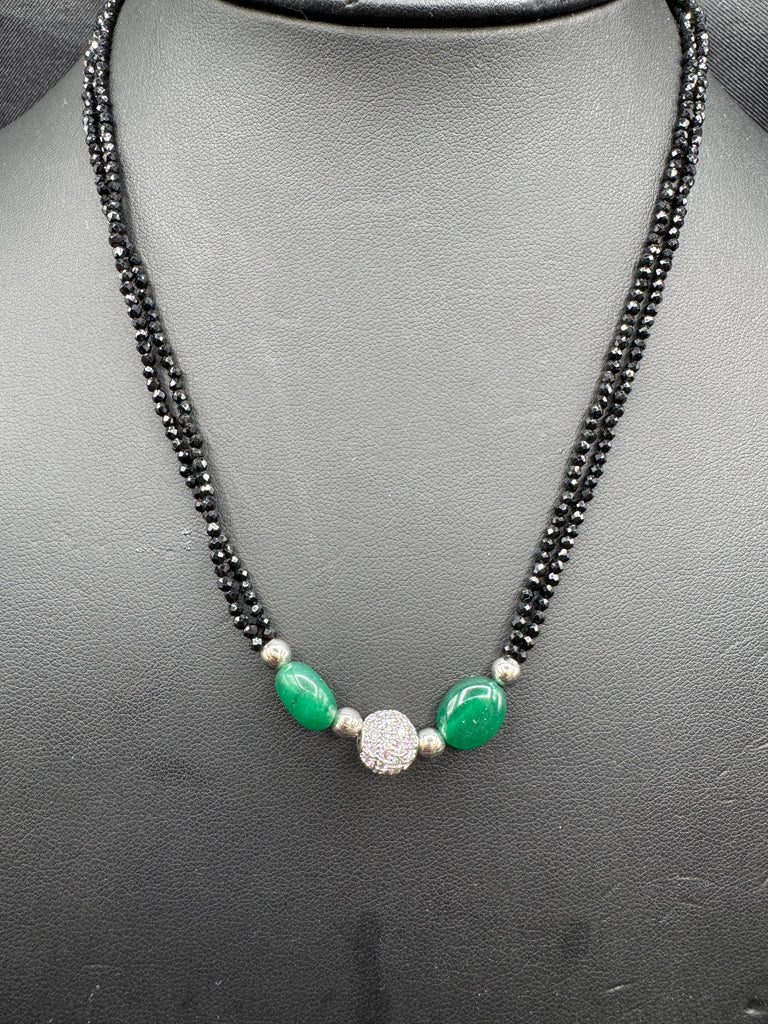 Green beads with black diamond chain