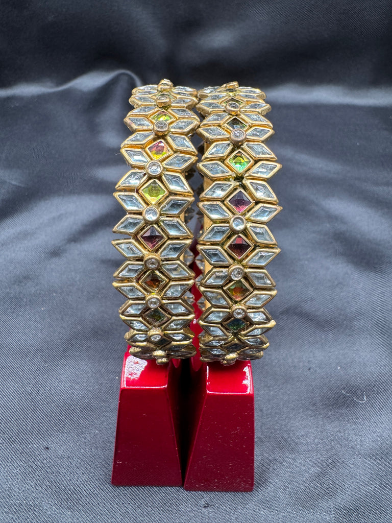 White and light pink Kundan stones kada bangles