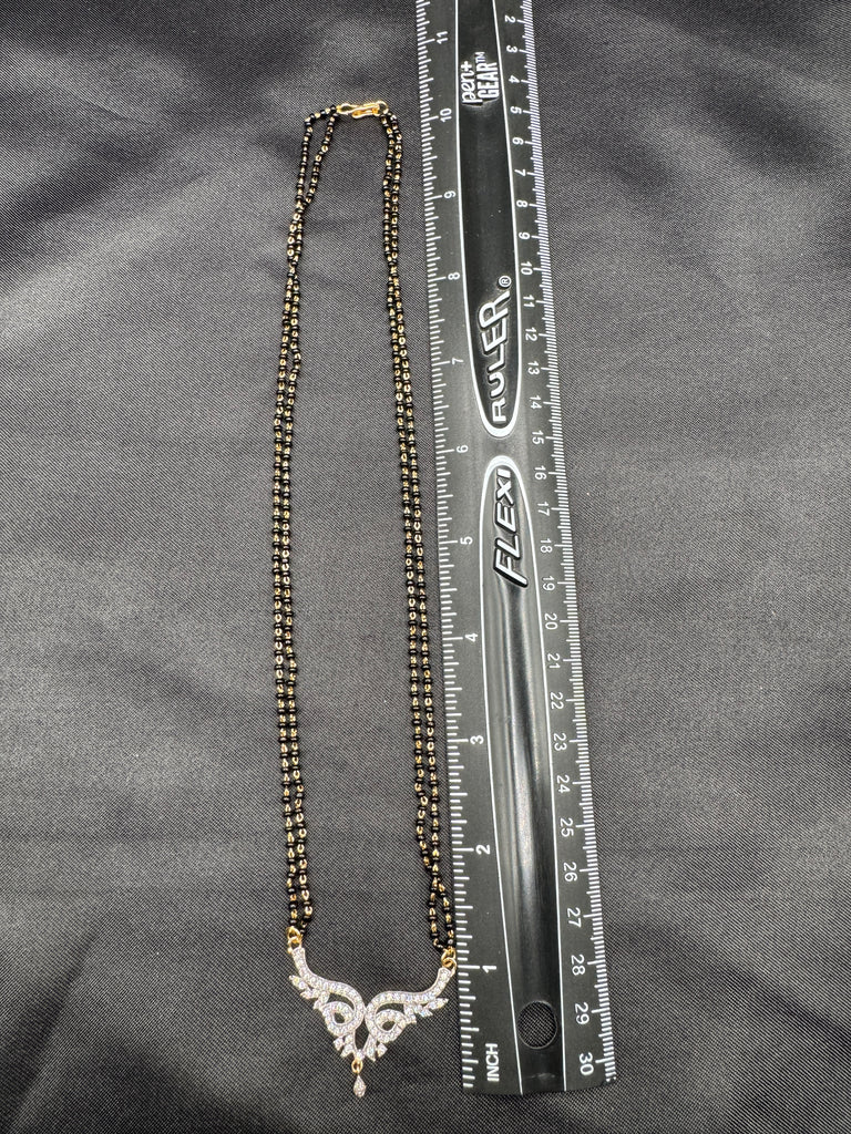 Double line black diamond bead chain with cz stones pendant