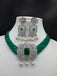Green crystal beads with cz stones pendant and matching earrings