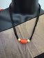 Natural Coral engraved flower with Swarovski pearls black diamond beads chain