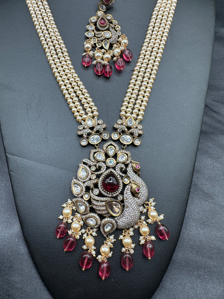 High-quality real Swarovski pearls with moissanite Stones peacock design pendant with matching earrings