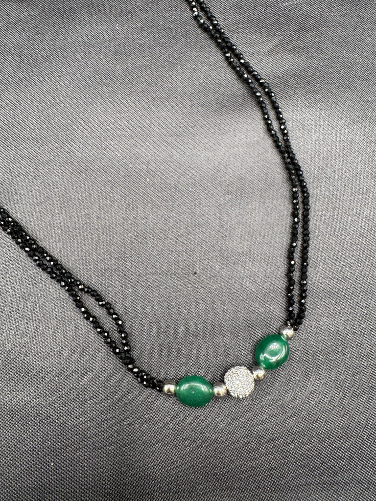 Green beads with black diamond chain