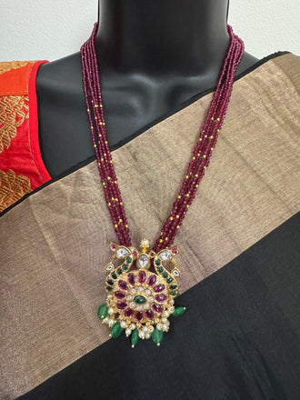 Ruby beads Chain with multicolor stones Pendant Set