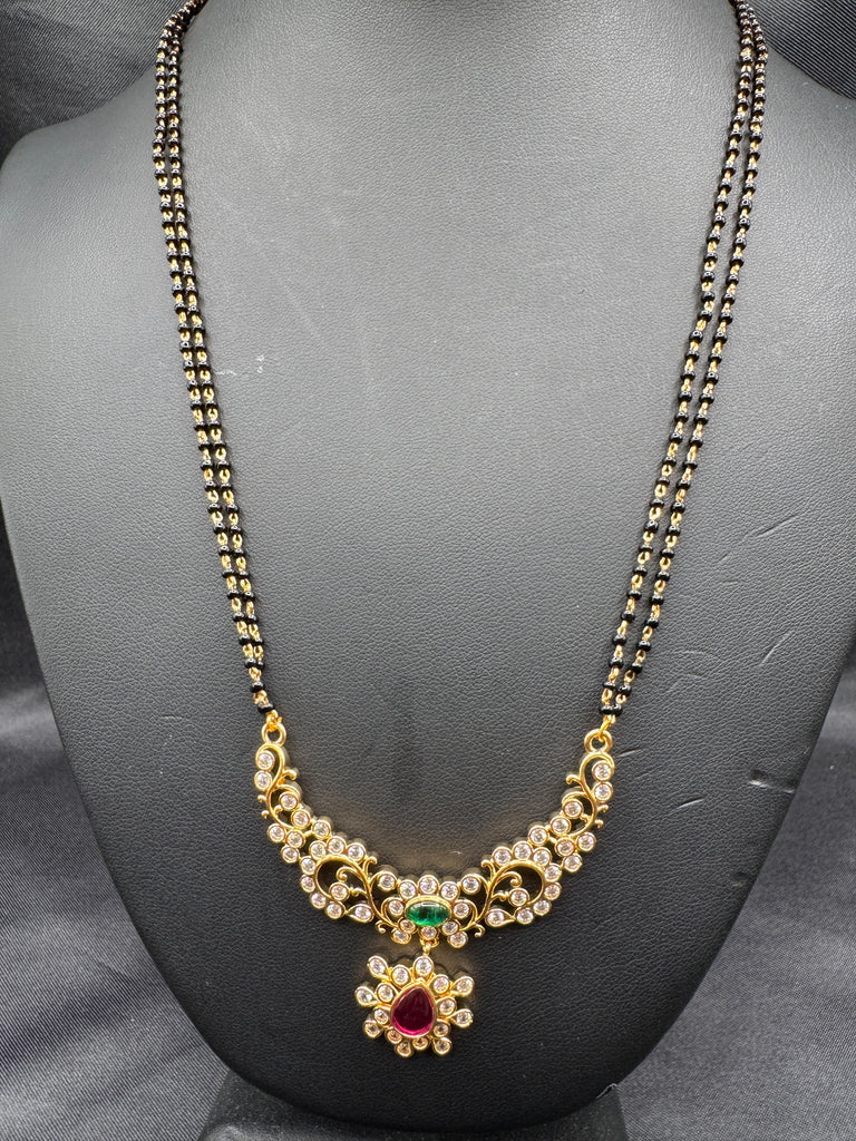 Double line black bead chain with an uncut stones pendant