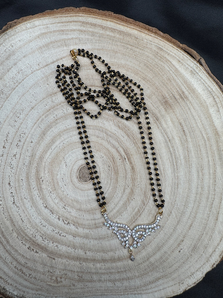 Double line black diamond bead chain with cz stones pendant