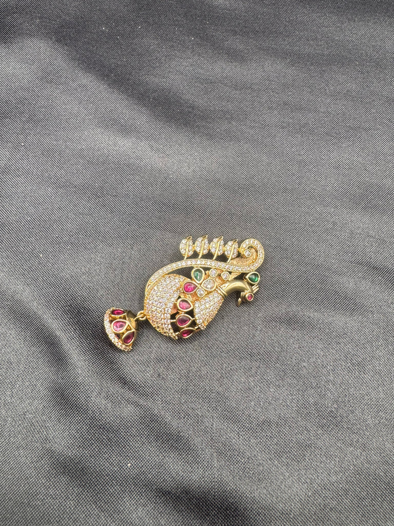 Peacock design with hanging jumka multicolor Stones