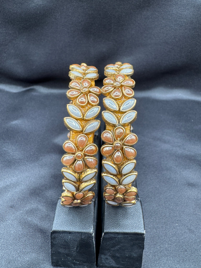 Gold and white combination Kundan kada bangles