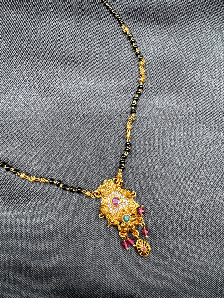 Beautiful and traditional look multicolor Stones pendant with a black bead chain