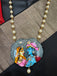 Light gray natural sea crystal hand painting Radha & Krishna pendant with Swarovski pearls chain