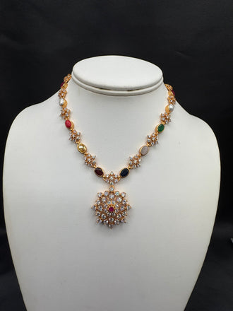 CZ Stones and Navarathna Stones Diamond Design Necklace Set