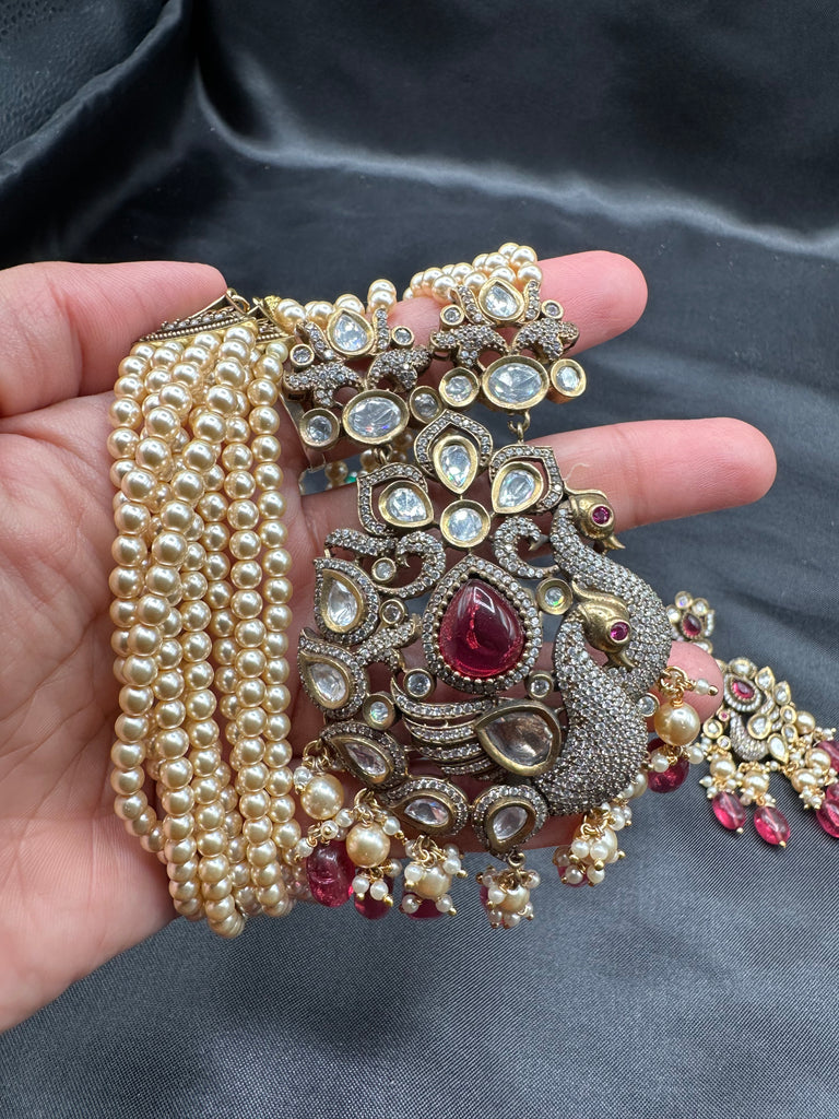 High-quality real Swarovski pearls with moissanite Stones peacock design pendant with matching earrings
