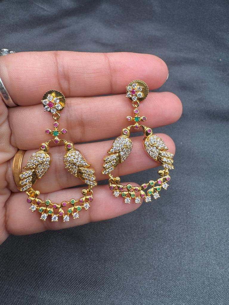 Cz stones and ruby stones birds design chandbali earrings