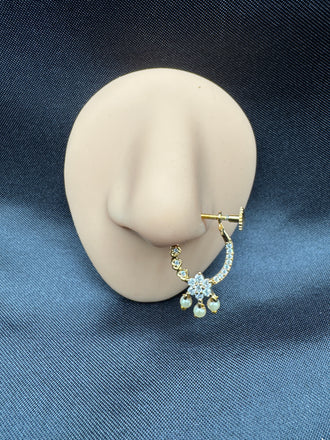 Flower design ca stones with pearls nose ring