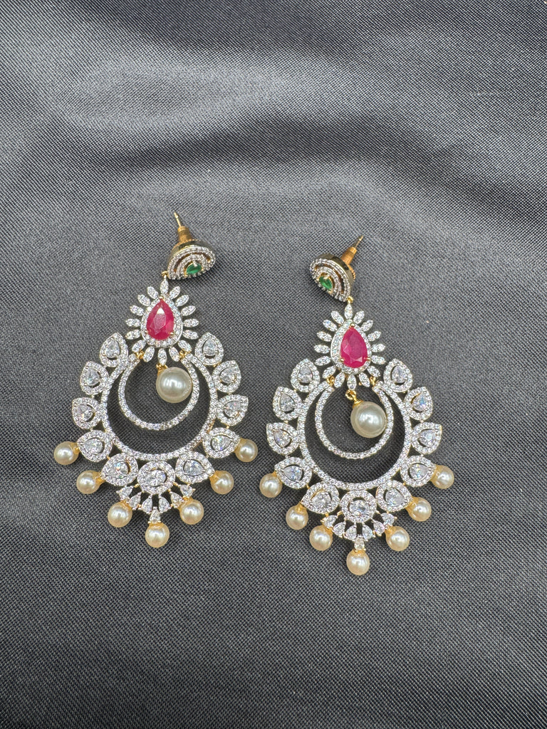 CZ Stones with Pearls big size earrings