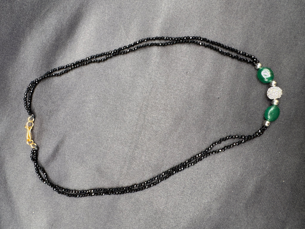 Green beads with black diamond chain