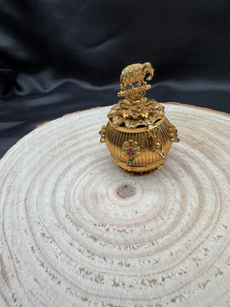 Antique look elephant print with multicolor stones Kumkum box