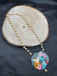 Light gray natural sea crystal hand painting Radha & Krishna pendant with Swarovski pearls chain